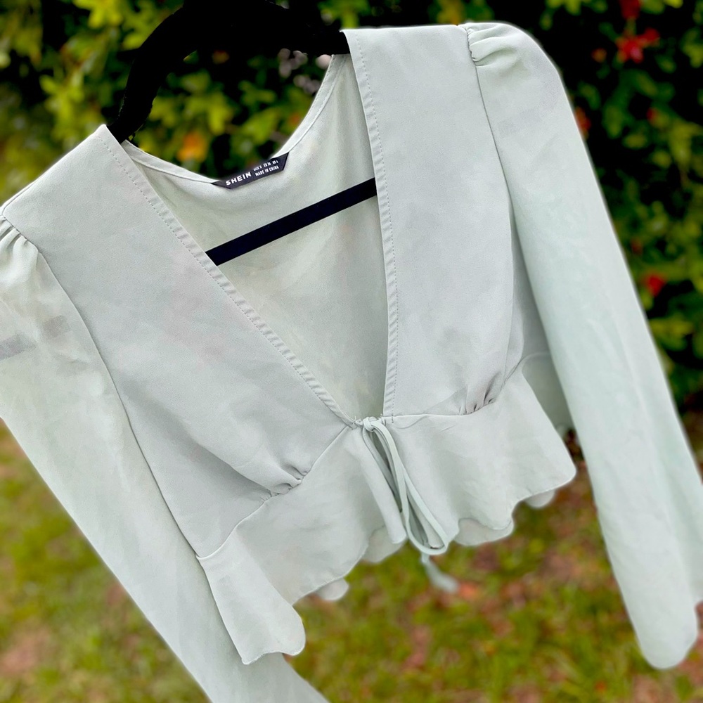 Tie front bell sleeve top